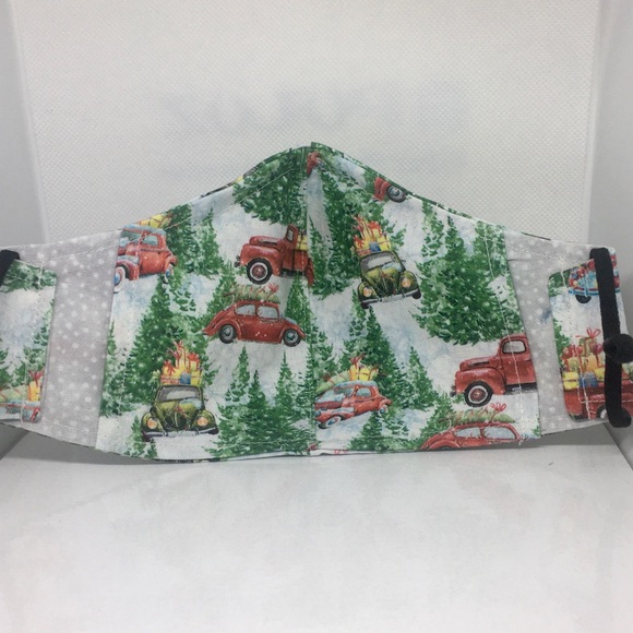 SANTA’S RED TRUCKS 100% COTTON 3-LAYER MASK + - Picture 3 of 10